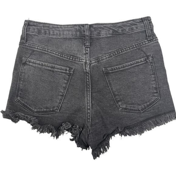 Mossimo black denim jean shorts distressed cutoff hem high rise 4/27 - Picture 2 of 3